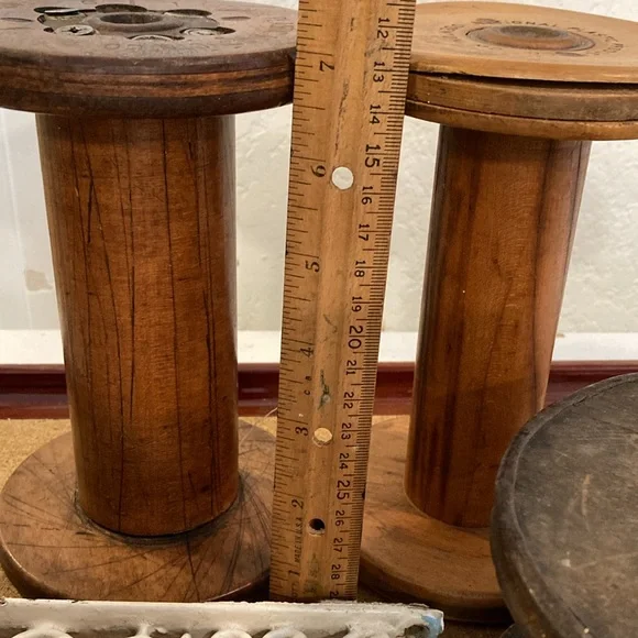 Lot/5 Architectural Wood & Metal Tools Spools & Wire Spool W/Wire & Wall Bracket